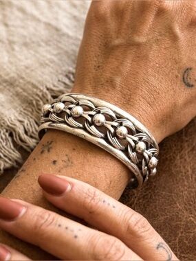 Vintage Danecraft sterling silver ornate cuff bracelet